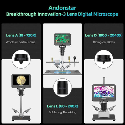 Andonstar AD246SM - Plus 7" 3 - Lens HDMI Digital Microscope - Elektor