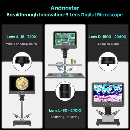 Andonstar AD249SM - Plus 10.1" 3 - Lens HDMI Digital Microscope - Elektor