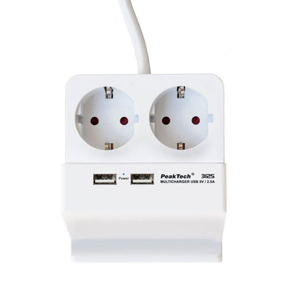 PeakTech 3125 Power Strip with 2 x 230 V Safety Sockets and 2 x USB Charger with 2.5 A - Elektor