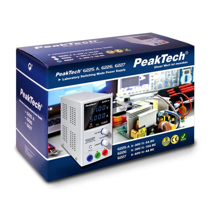 PeakTech 6227 DC Switching Power Supply (0 - 60 V, 0 - 6 A) with colour LCD & 2x USB - Elektor